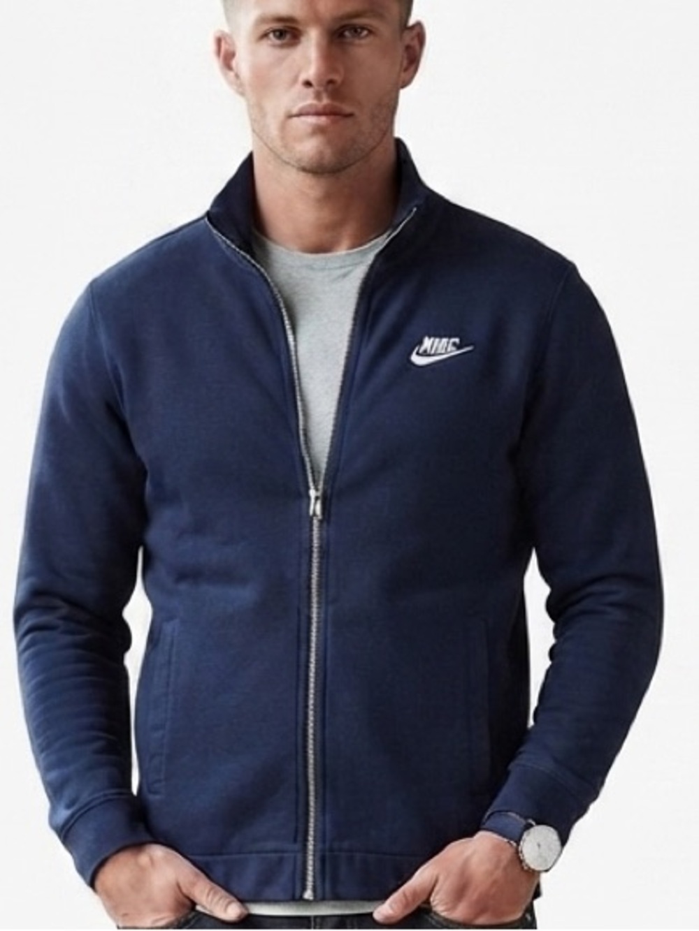 Nike Full Zip Track Jacket Men's Medium Blue Swoosh Logo Track Top Full-Zip
